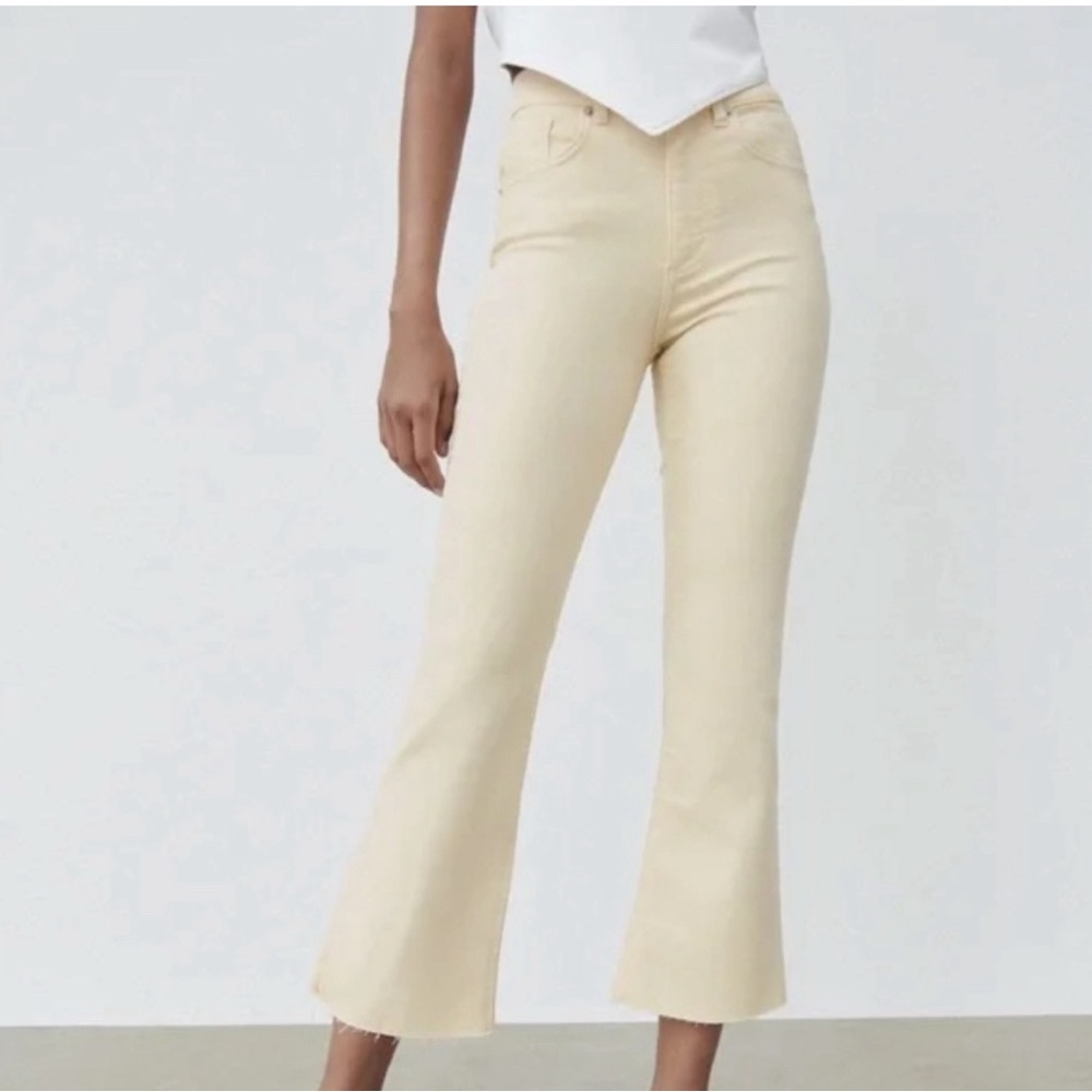 Zara cream cropped flare jeans